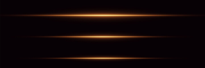 Golden glowing lines, neon light beam effect. On a black background.