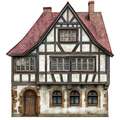 Tudor Style House Red Roof Wooden Beams White Walls