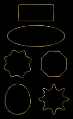 Golden thin frame set. Gold Geometric shapes borders in art deco style. Thin linear premium and luxury stars shape collection. Yellow glowing shiny border, element Vector for photo, cadre, poster