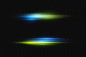 Set of neon effects of speed lines and light.