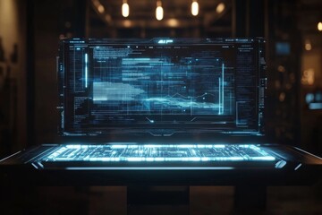 High-tech holographic interface displaying futuristic data analysis