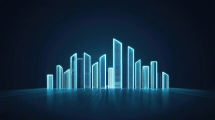 Obraz premium Futuristic skyline featuring glowing blue skyscrapers set against a dark background, representing modern architecture and urban development.