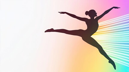 Naklejka premium Silhouette of a ballet dancer leaping gracefully against a colorful gradient background, conveying motion and elegance.