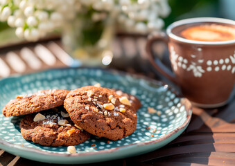 Fototapeta premium food photography French sweet cocoa cookies, color 2025