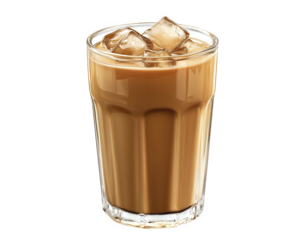 refreshing glass of iced coffee filled with ice cubes, perfect for hot day. Enjoy rich flavor and cool sensation of this delightful beverage