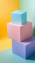 Obraz premium Abstract geometric product mockup with vibrant blocks on a clean pastel background, sleek and modern depiction, isolated for clarity and rendering.