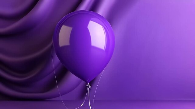 A vibrant purple balloon stands elegantly against a silky purple backdrop, creating a festive atmosphere