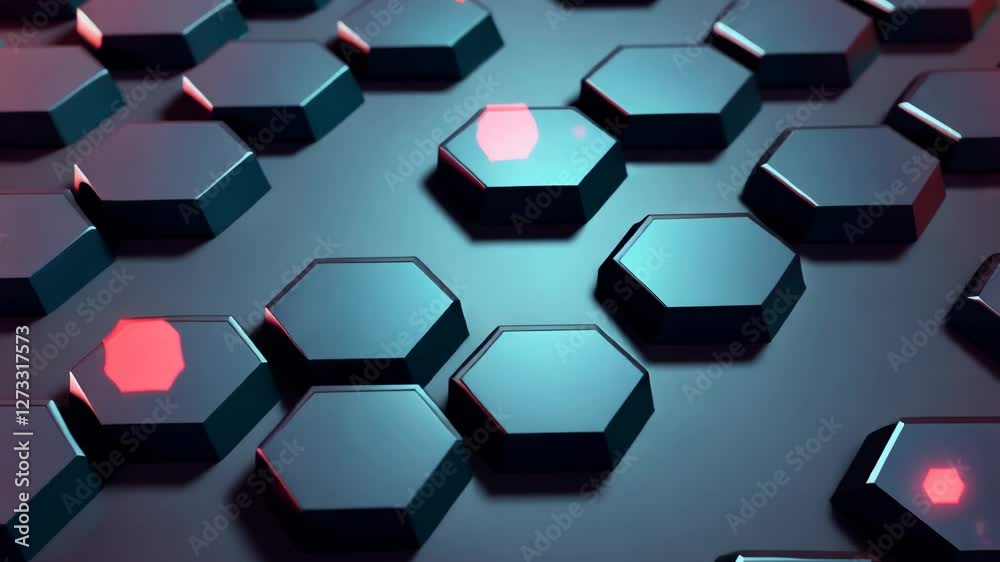 Aufkleber A close up of a black hexagon with red on it. The hexagon is surrounded by other hexagons