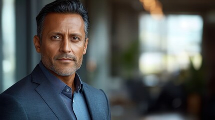 Fototapeta premium Confident Middle-Aged Businessman Portrait in Modern Office Setting