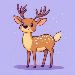 Obraz premium Cute Cartoon Deer on Purple Background in Simple Illustration