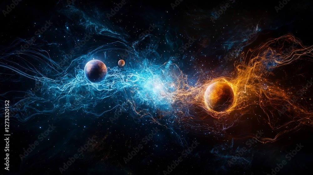 Aufkleber cosmic exchange of emotions between planets outer space digital art ethereal environment artistic vi