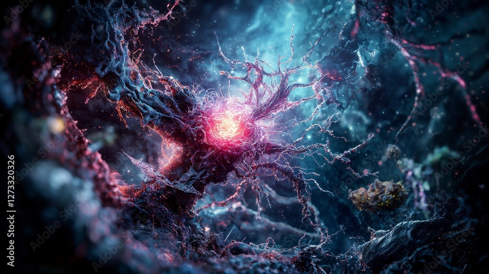 Poster Cosmic connection symbiotic relationships in space nebula digital art abstract close-up interconnectedness