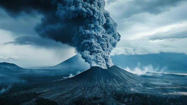 Volcano eruption, view from afar