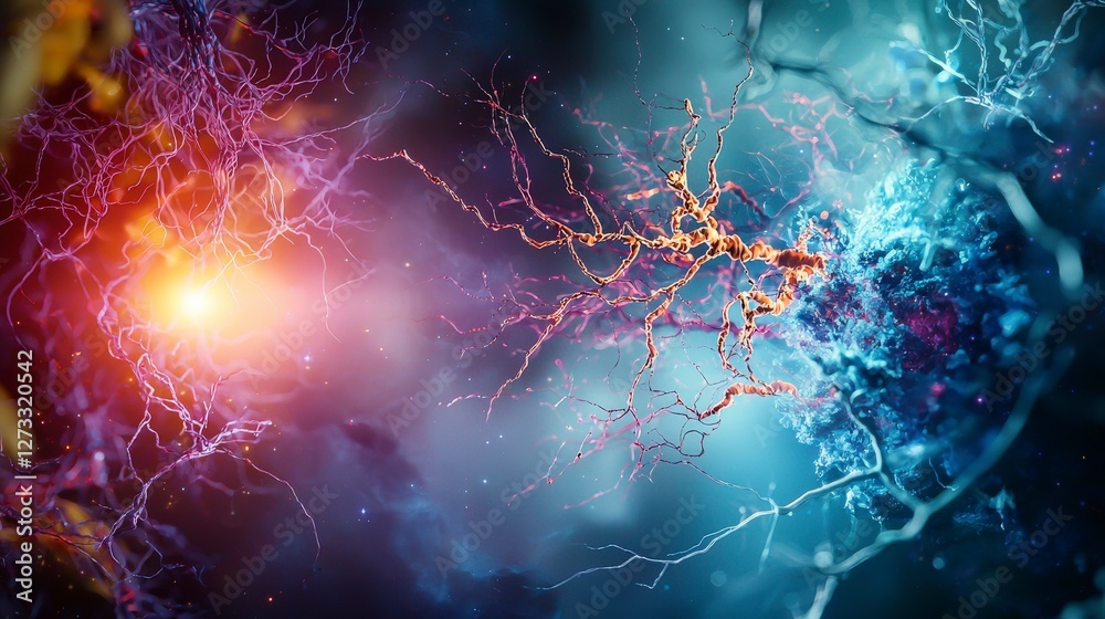 Poster Cosmic network of light threads depicting connections in space digital art abstract vibrant colors