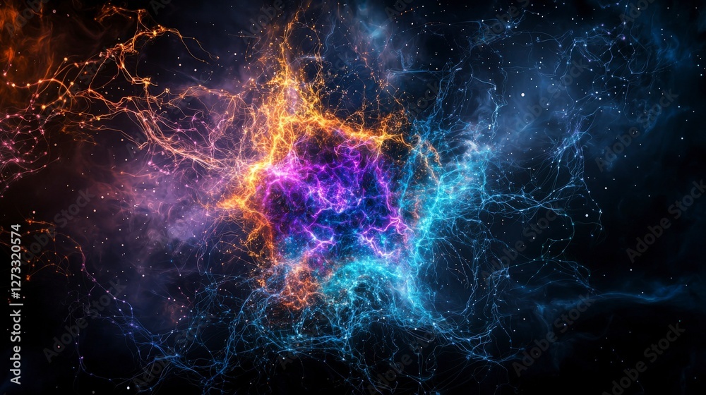 Canvas Prints celestial light threads illuminating cosmic network space digital art universe abstract cosmic conne