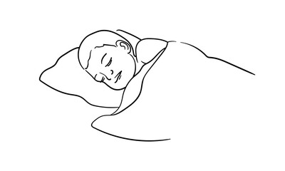 Newborn sleeping on a pillow, continuous line art drawing. Motherhood, parenthood, pregnancy. Vector illustration isolated on white background