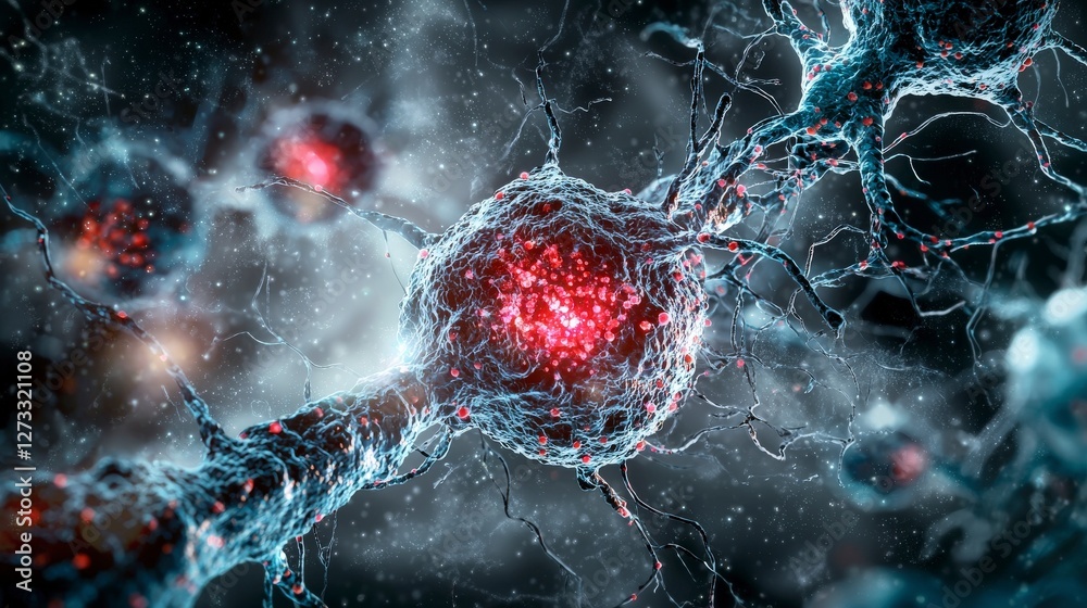 Poster Exploring intricate cellular networks underlying life science lab closeup image dark environment scientific insight