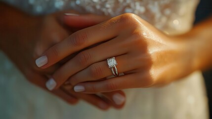 Wedding photography, close-up of hands exchanging wedding rings, soft romantic lighting