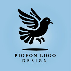 Fototapeta premium Black Pigeon Logo with Stylized Wings on Light Blue Gradient Background for Business, Peace, Communication, Corporate Identity, and Branding Concepts 