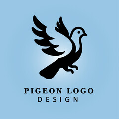 Fototapeta premium Black Pigeon Logo with Stylized Wings on Light Blue Gradient Background for Business, Peace, Communication, Corporate Identity, and Branding Concepts 