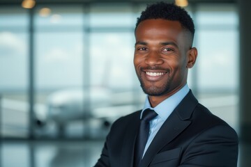 Fototapeta premium Head and shoulders Portrait of an elegant stylish Malagasy 50 years old male flight attendant in uniform.