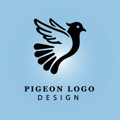 Black Pigeon Logo with Stylized Wings on Light Blue Gradient Background for Business, Peace, Communication, Corporate Identity, and Branding Concepts
