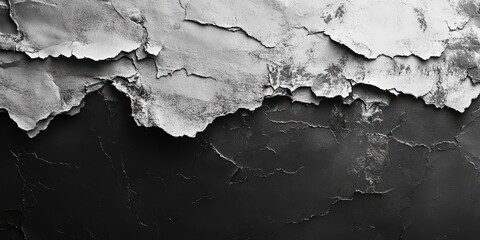 Obraz premium Rugged black and white canvas, where paint subtly peels away, revealing layers beneath. A captivating blend of texture and contrast invites exploration into its uneven landscape
