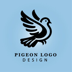 Black Pigeon Logo with Stylized Wings on Light Blue Gradient Background for Business, Peace, Communication, Corporate Identity, and Branding Concepts
