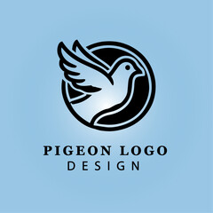 Black Pigeon Logo with Stylized Wings on Light Blue Gradient Background for Business, Peace, Communication, Corporate Identity, and Branding Concepts
