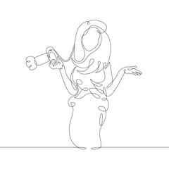 One continuous drawing line logo portrait the girl is shooting on a photo camera .Single hand drawn art line doodle outline isolated minimal illustration cartoon character flat