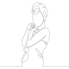 One continuous drawing line portrait of a beautiful girl woman with a towel after a shower .Single hand drawn art line doodle outline isolated minimal illustration cartoon character flat