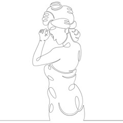 One continuous drawing line portrait of a beautiful girl woman with a towel after a shower .Single hand drawn art line doodle outline isolated minimal illustration cartoon character flat