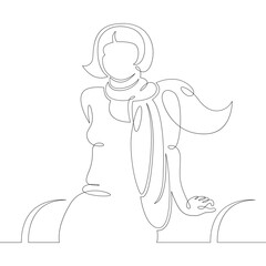 One continuous drawing line logo portrait of a beautiful woman lying on her stomach with a giant heart in her hands .Single hand drawn art line doodle outline isolated minimal illustration cartoon 