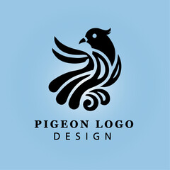 Black Pigeon Logo with Stylized Wings on Light Blue Gradient Background for Business, Peace, Communication, Corporate Identity, and Branding Concepts
