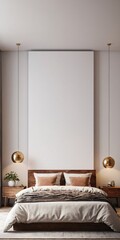 Modern Bedroom interior with empty blank wall for mockup template display. 3D Rendering