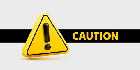 Caution warning sign, problem message mark, danger icon 3d. Vector illustration 