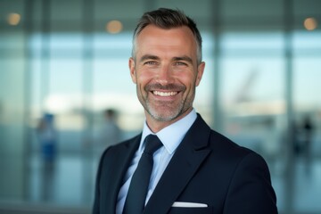 Naklejka premium Head and shoulders Portrait of an elegant stylish Sammarinese 50 years old male flight attendant in uniform.