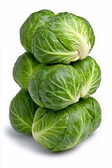 Obraz premium Freshly Harvested Green Brussels Sprouts Stacked on a White Background