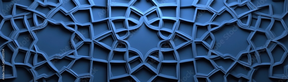 Poster intricate geometric pattern in shades of blue creates depth