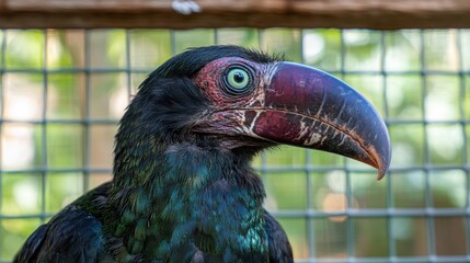 Fototapeta premium A close up shot of a silvery cheeked hornbill