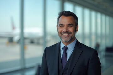 Fototapeta premium Head and shoulders Portrait of an elegant stylish Sri Lankan 50 years old male flight attendant in uniform.