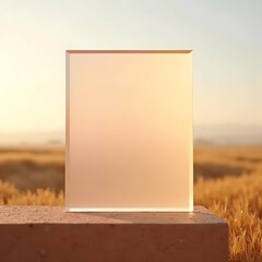 Serene Reflections: Ethereal Glass Sheet Amidst Pastel Hues and Golden Fields
