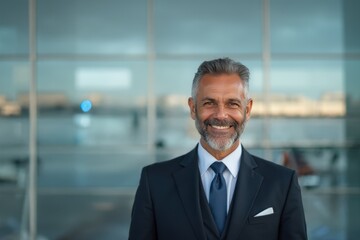 Fototapeta premium Head and shoulders Portrait of an elegant stylish Tunisian 50 years old male flight attendant in uniform.