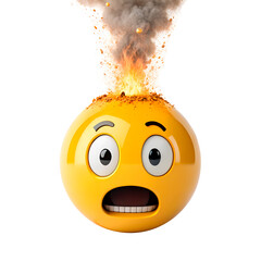A yellow emoji wearing a shocked expression, its head exploding with fire and smoke. It symbolizes being utterly stunned or overwhelmed beyond measure