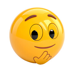 Fototapeta premium A yellow face with a slight squint and one hand on its chin, as if pondering a situation. It conveys thoughtfulness or curiosity in search of an answer