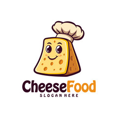 Character Cheese with chef hat logo design concept vector. Creative Cheese food Logo Design Template