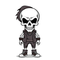 a skull emoji wearing a beanie, a leather jacket, and sneakers.