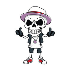 a skull emoji wearing a hat, a shirt, and shoes, giving a thumbs up gesture.