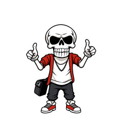 Skull emoji wearing a red jacket, red shoes, and a chain necklace.