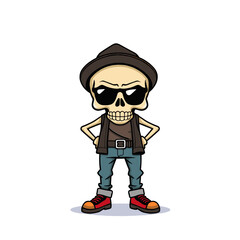 a skull emoji wearing a hat, sunglasses, and a leather vest.